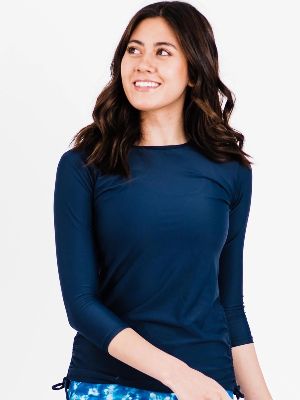 Calypsa by Modli Margaux 3/4 sleeve swim top Navy 1X